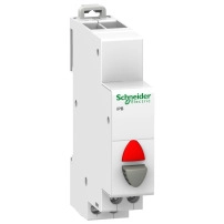 Acti9 iPB 1NC единичен пуш бутон сив - светлинен индикатор червен 12-48Vac/dc