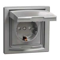 Kонтакт Шуко с капак и защита Алуминий Asfora-outlet sideE-16A lid shut IP44