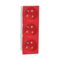 3 контактни излаза, New unica, 2P + E тамПЕРАриран, 16A, френски, със защита, IP3x, антибактериален, червен