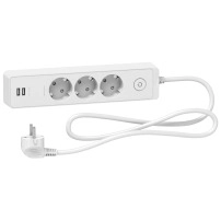 Разклонител 3 гнезда & 2 USB 1,5м. кабел, бял