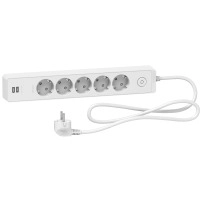 Разклонител 5 гнезда & 2 USB 1,5м. кабел, бял