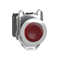 Светещ бутон за вграден монтаж, метален, червен, O30, вграден LED, 120V AC 1 NO + 1 NC