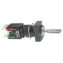 SCHNEIDER ELECTRIC Selector switch, black rectangular, 16mm, 2 pos., stay put, 1NO+1NC, key 200
