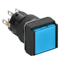 Бутон със светеща квадратна глава 24V DC, син, ф.16мм., 2C/O