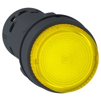 Монолитен светещ бутон - вграден LED - 22 мм, пружинно връщане - жълт, 24 V AC/DC, 1 NO